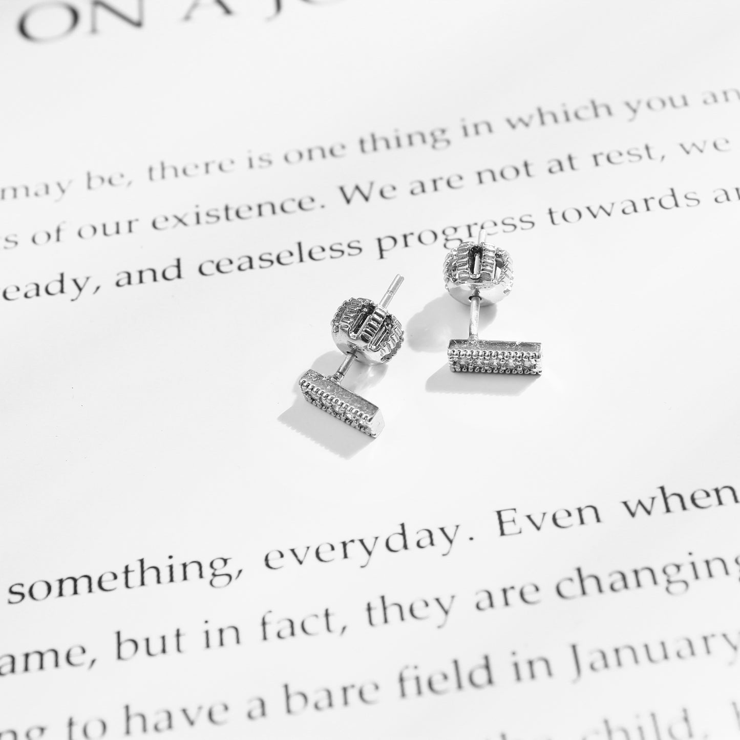 Silver - Plated Bar Stud Earrings with Crystal Accents