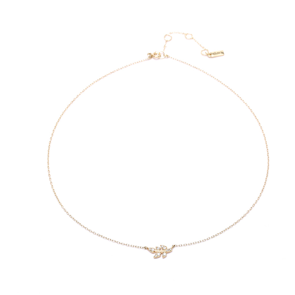Gold - Plated Leaf - Necklace with Sparkling Cubic Zirconia