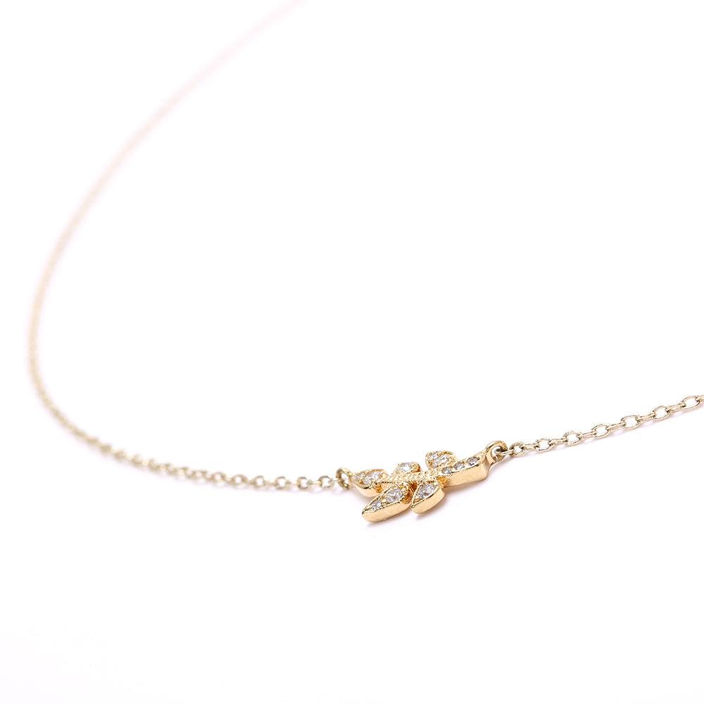 Gold - Plated Leaf - Necklace with Sparkling Cubic Zirconia