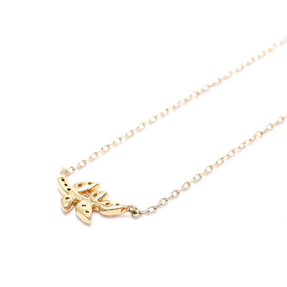 Gold - Plated Leaf - Necklace with Sparkling Cubic Zirconia