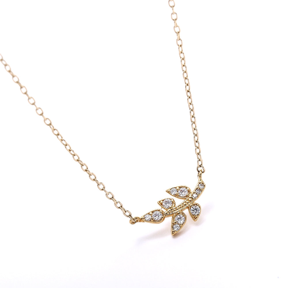 Gold - Plated Leaf - Necklace with Sparkling Cubic Zirconia