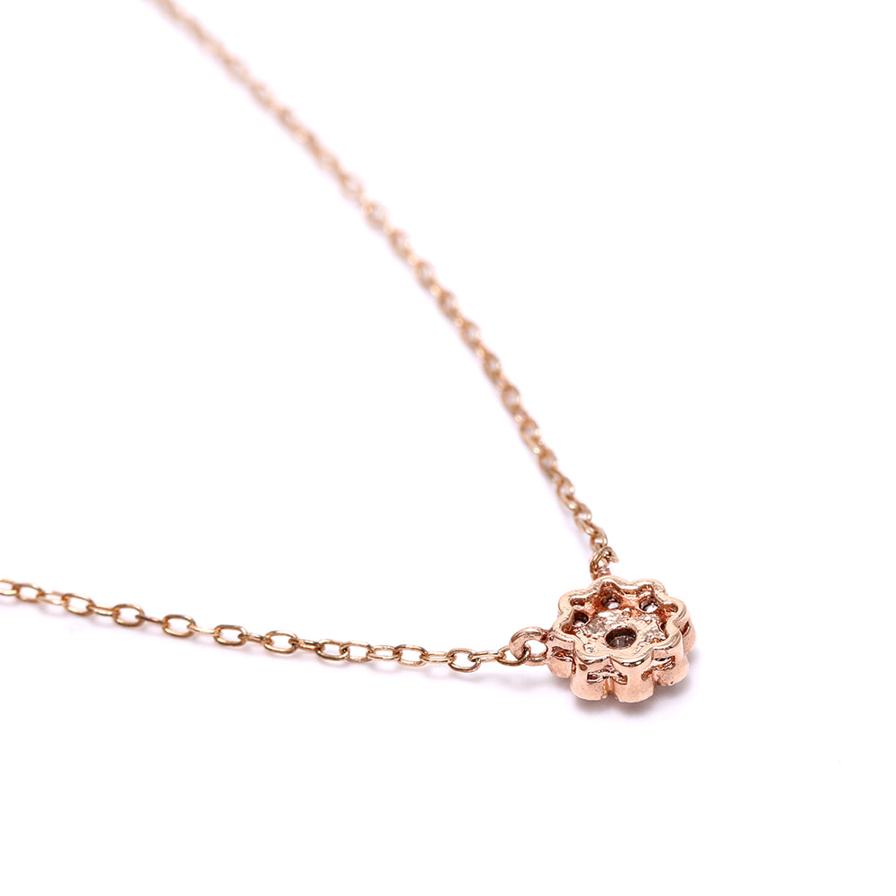 Rose Gold Plated Flower Necklace with Sparkling Cubic Zirconia