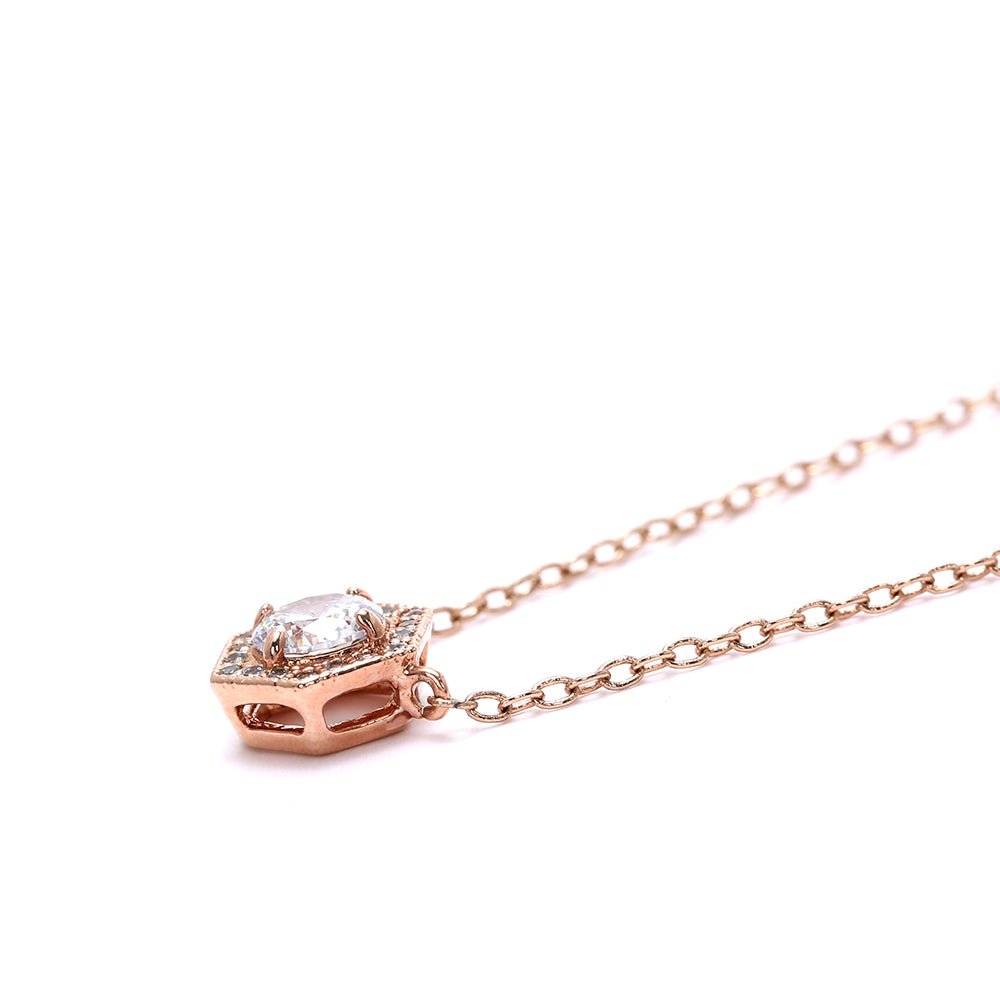 Hexagonal Rose Gold - Plated Necklace with Sparkling Cubic Zirconia