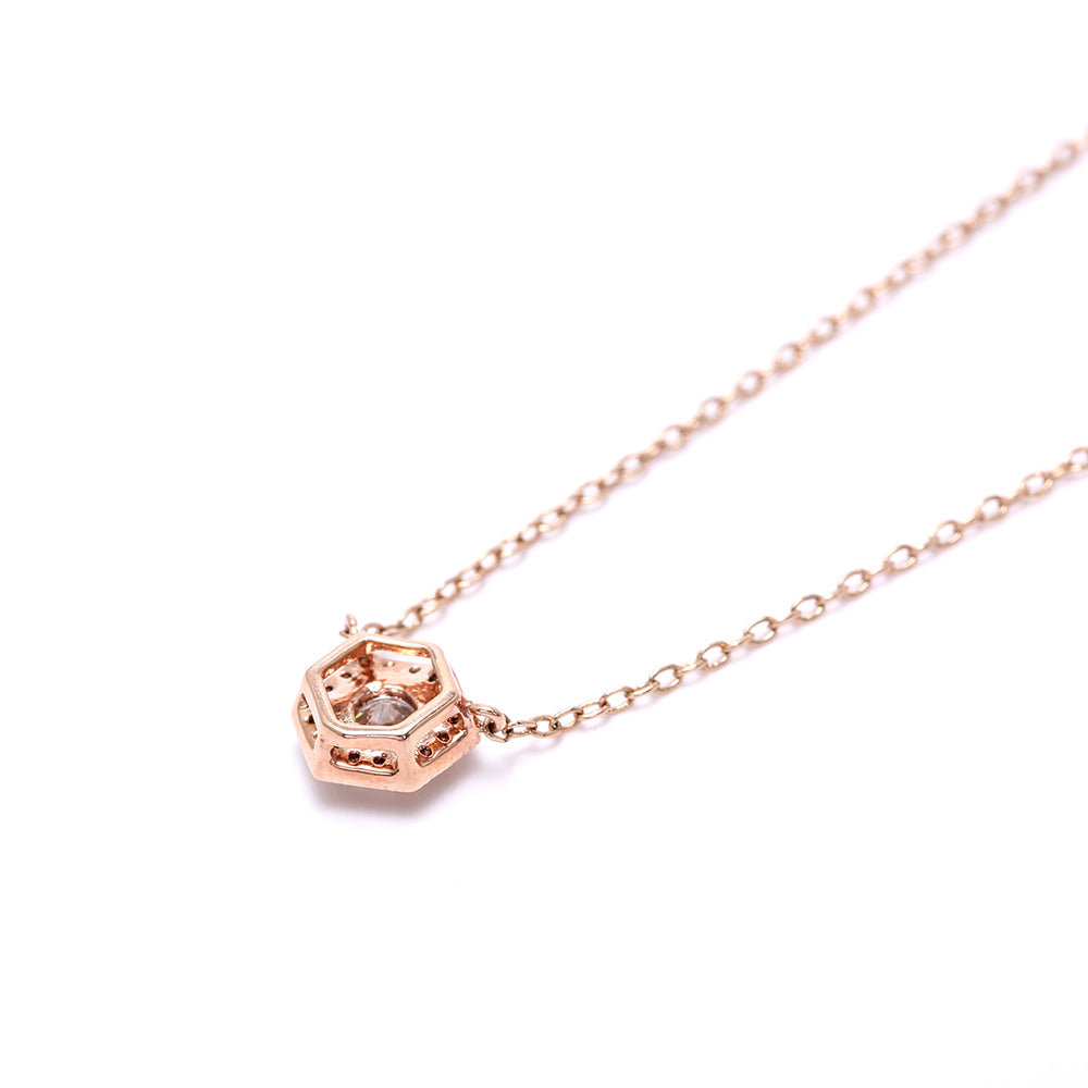 Hexagonal Rose Gold - Plated Necklace with Sparkling Cubic Zirconia
