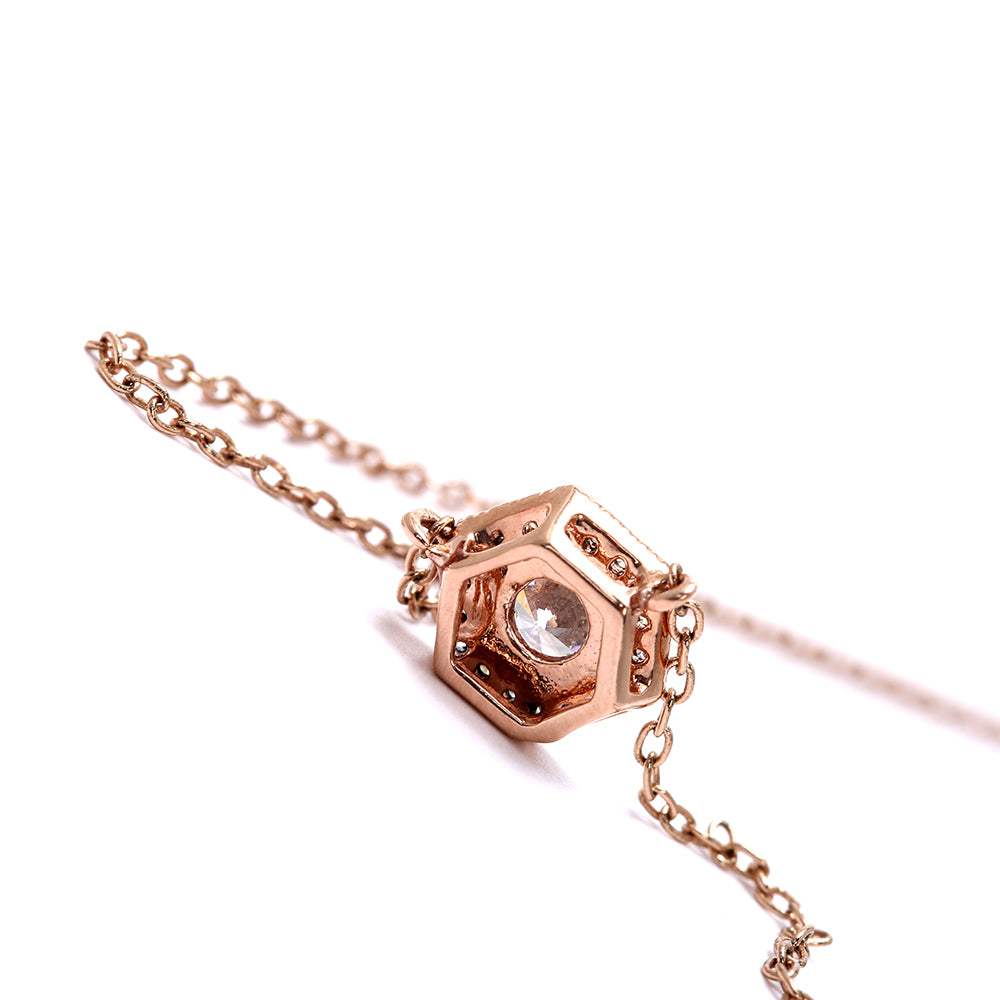Hexagonal Rose Gold - Plated Necklace with Sparkling Cubic Zirconia