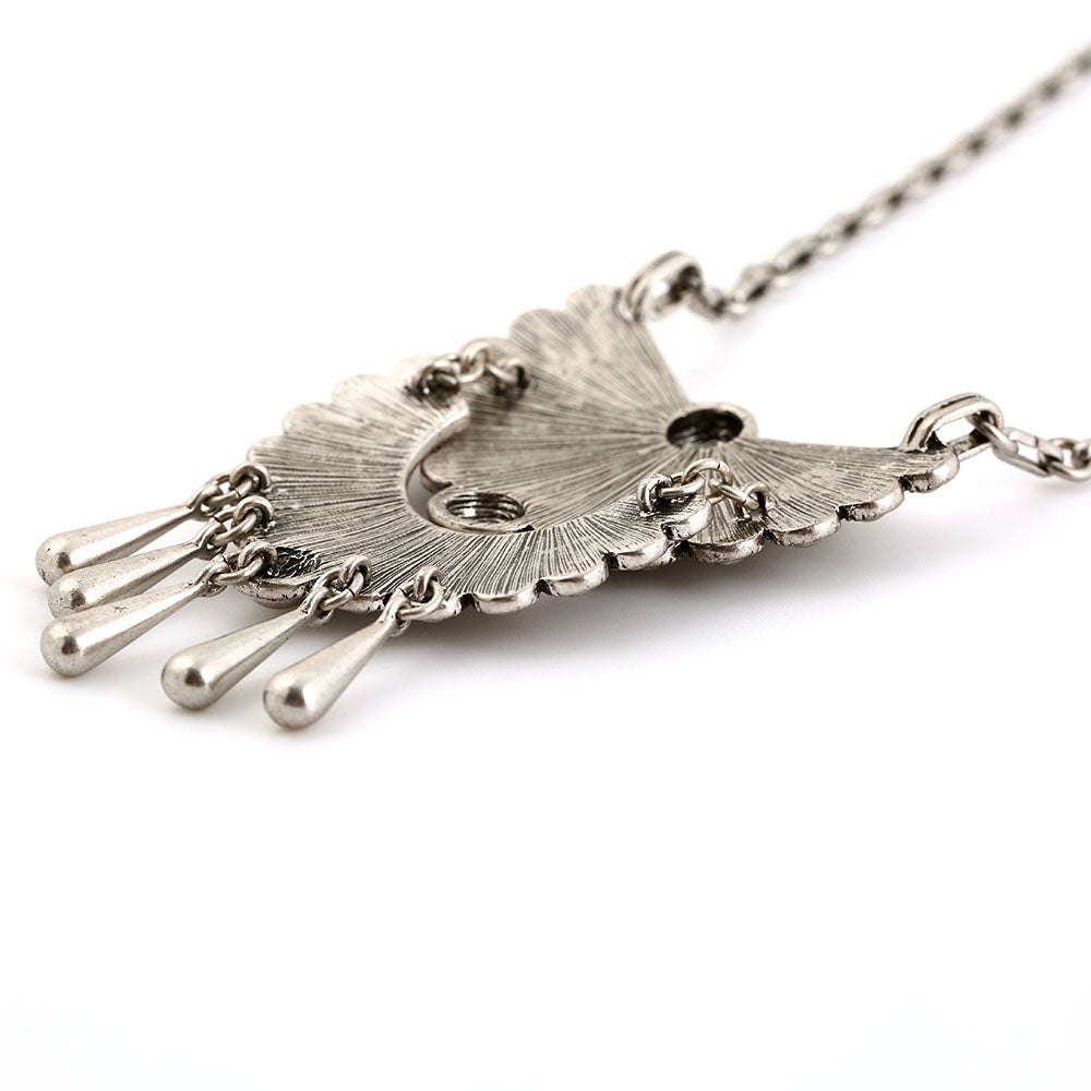 Bohemian Silver Filigree Fan Pendant Necklace - Vintage Tassel Design Statement Jewelry
