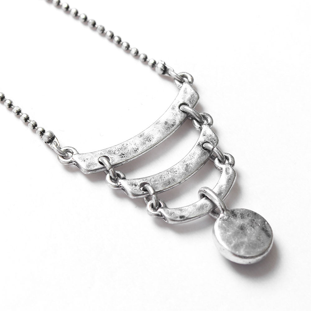 Layered Silver - Tone Necklace with Blue Stone Accent