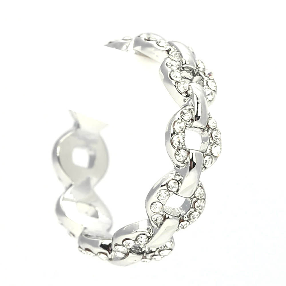 Silver - Toned Chain Link Ring with Crystal Accents
