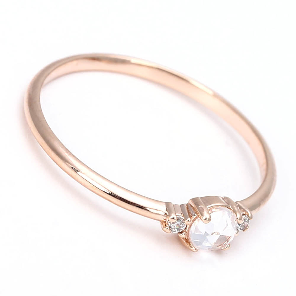 Dainty Rose Gold Solitaire Ring with Side Stones