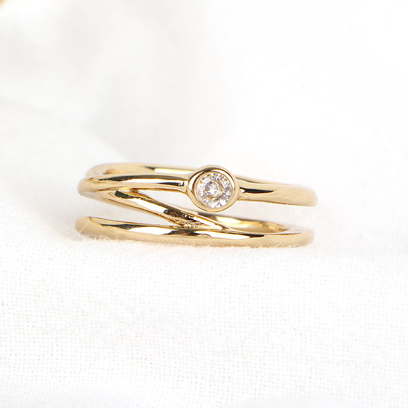 Gold Intertwined Ring with Sparkling Diamond Accent