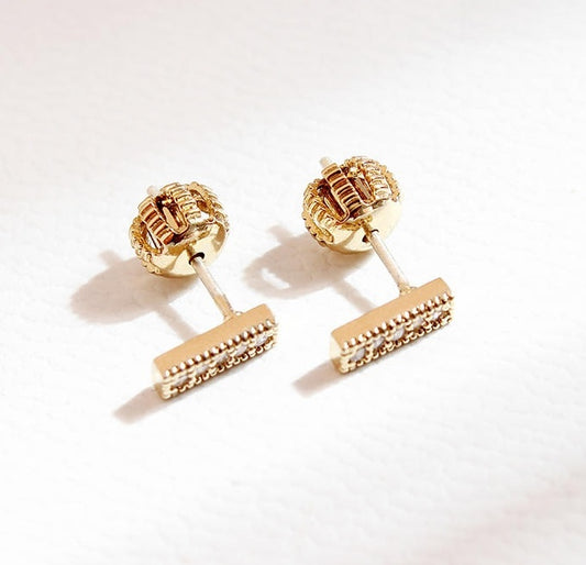 Gold - Plated Bar Stud Earrings with Crystal
