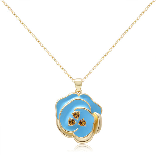 Blue Floral Jewelry Set - Gold - Plated Necklace, Bracelet, Earrings & Ring for Women