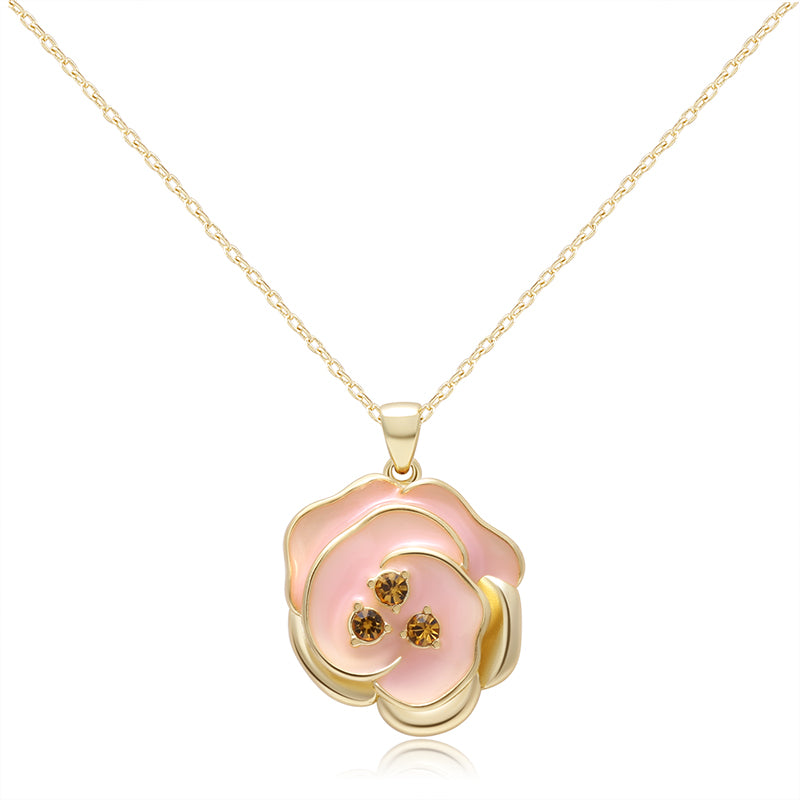 Pink Flower Jewelry Set - Gold - Plated Enamel Romantic Floral Design