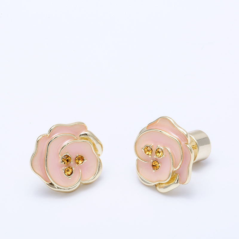 Pink Flower Jewelry Set - Gold - Plated Enamel Romantic Floral Design