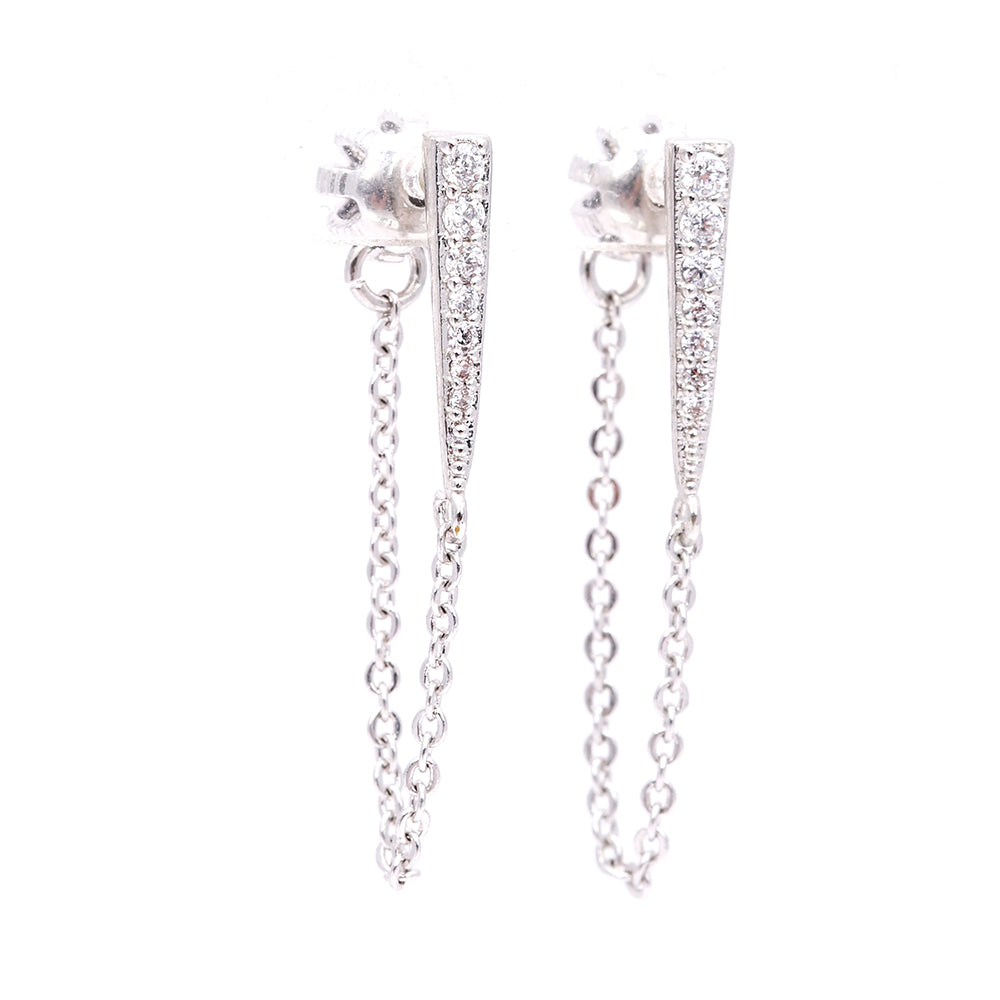 Silver Diamond Dangle Earrings with Chain Design