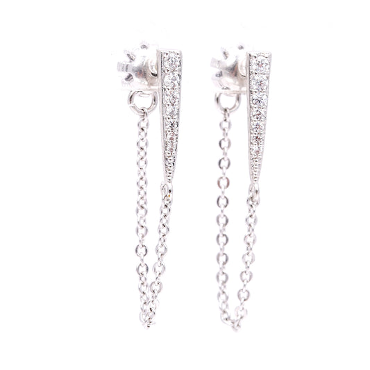 Silver Diamond Dangle Earrings with Chain Design