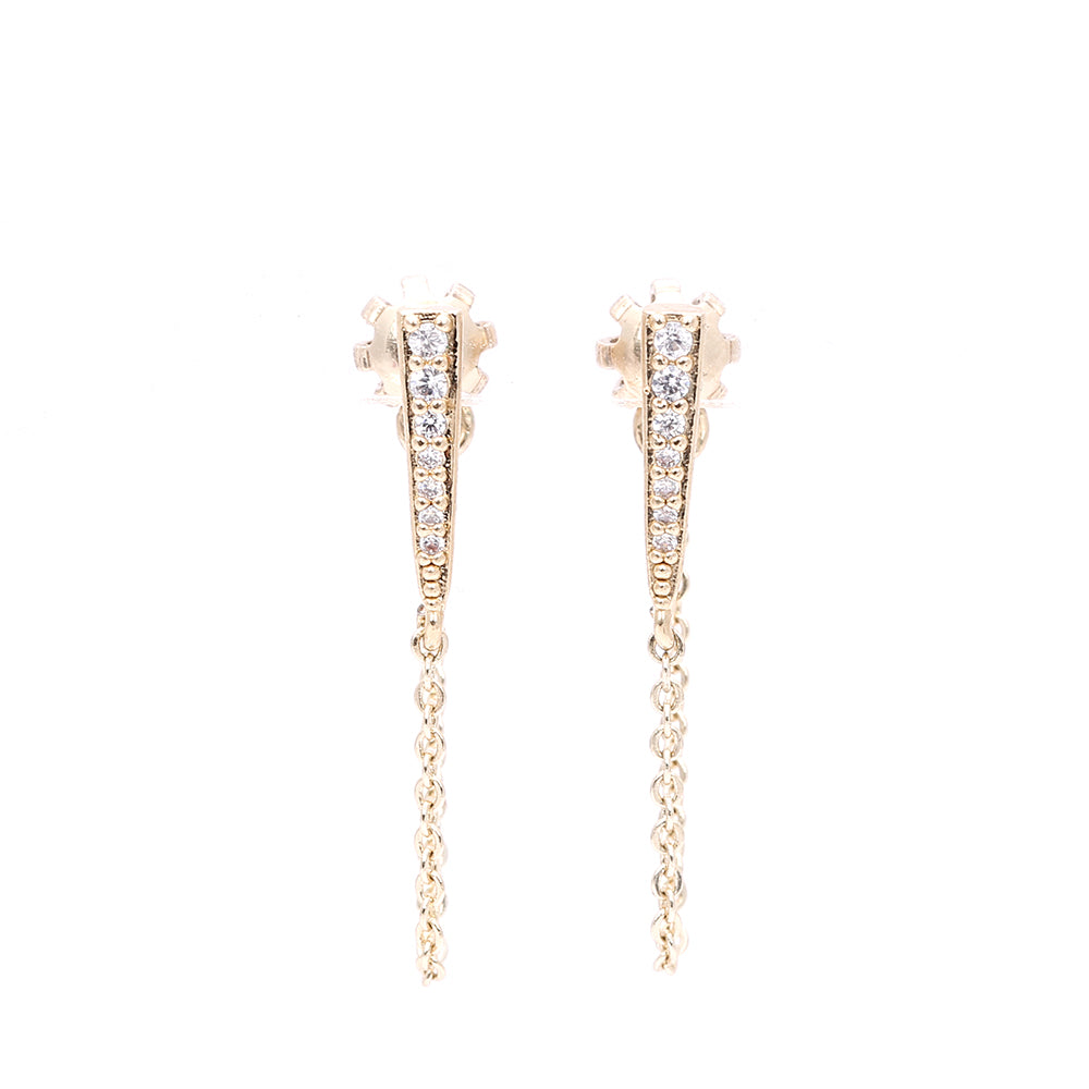 Gold Diamond Dangle Earrings with Chain Design