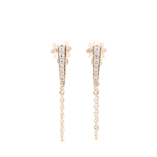 Gold Diamond Dangle Earrings with Chain Design