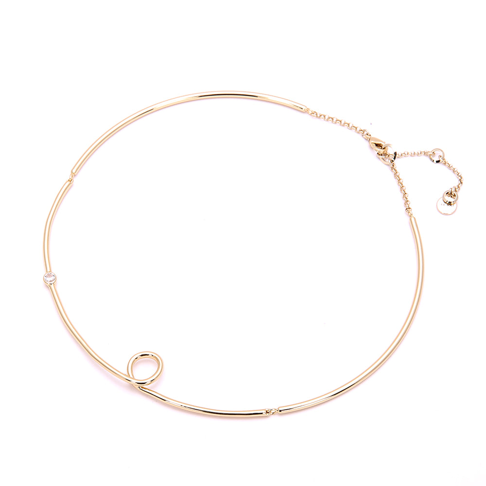 Minimalist Gold-Tone Choker Necklace with Crystal Accent