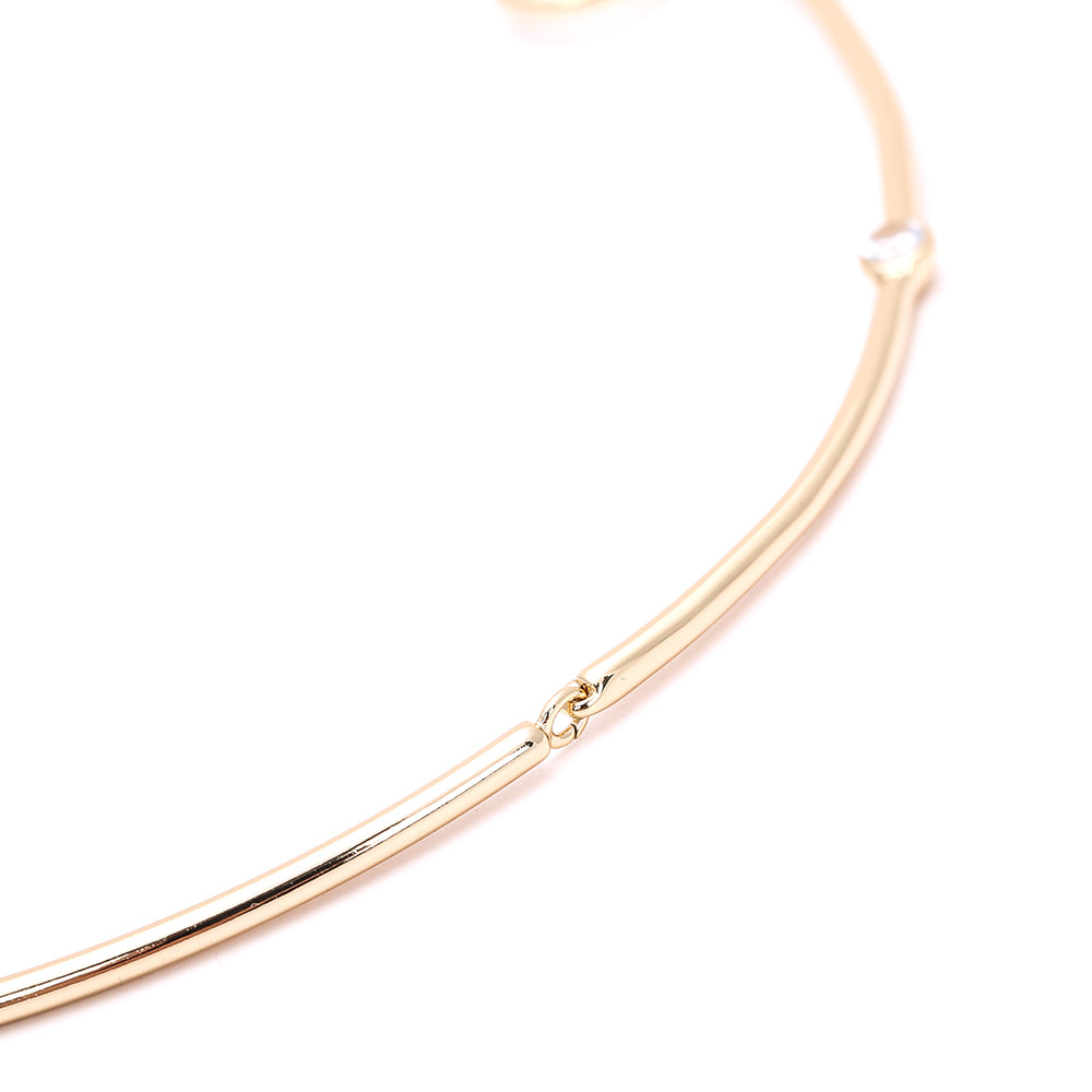 Minimalist Gold-Tone Choker Necklace with Crystal Accent