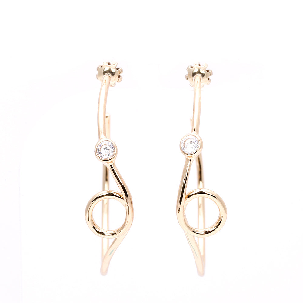 Gold Twisted Hoop Earrings with Zircon Accent - Minimalist Elegant Jewelry