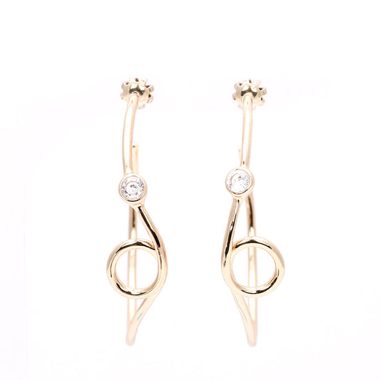 Gold Twisted Hoop Earrings with Zircon Accent - Minimalist Elegant Jewelry