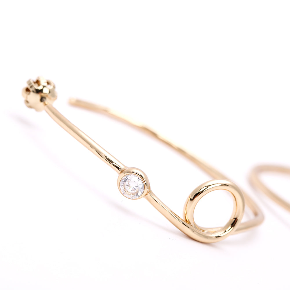 Gold Twisted Hoop Earrings with Zircon Accent - Minimalist Elegant Jewelry