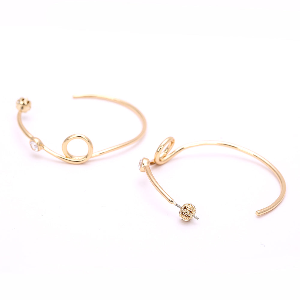 Gold Twisted Hoop Earrings with Zircon Accent - Minimalist Elegant Jewelry
