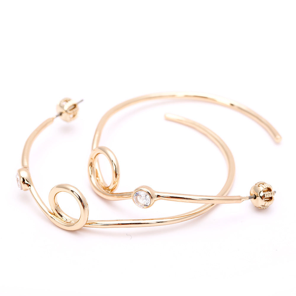 Gold Twisted Hoop Earrings with Zircon Accent - Minimalist Elegant Jewelry