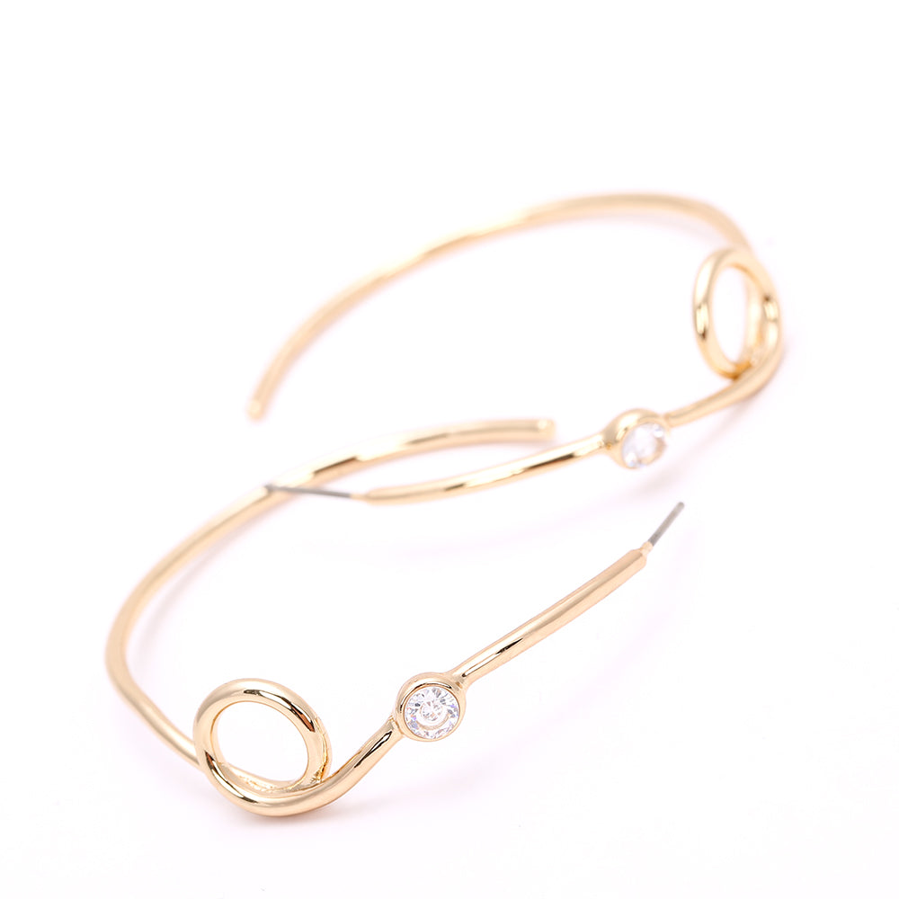Gold Twisted Hoop Earrings with Zircon Accent - Minimalist Elegant Jewelry