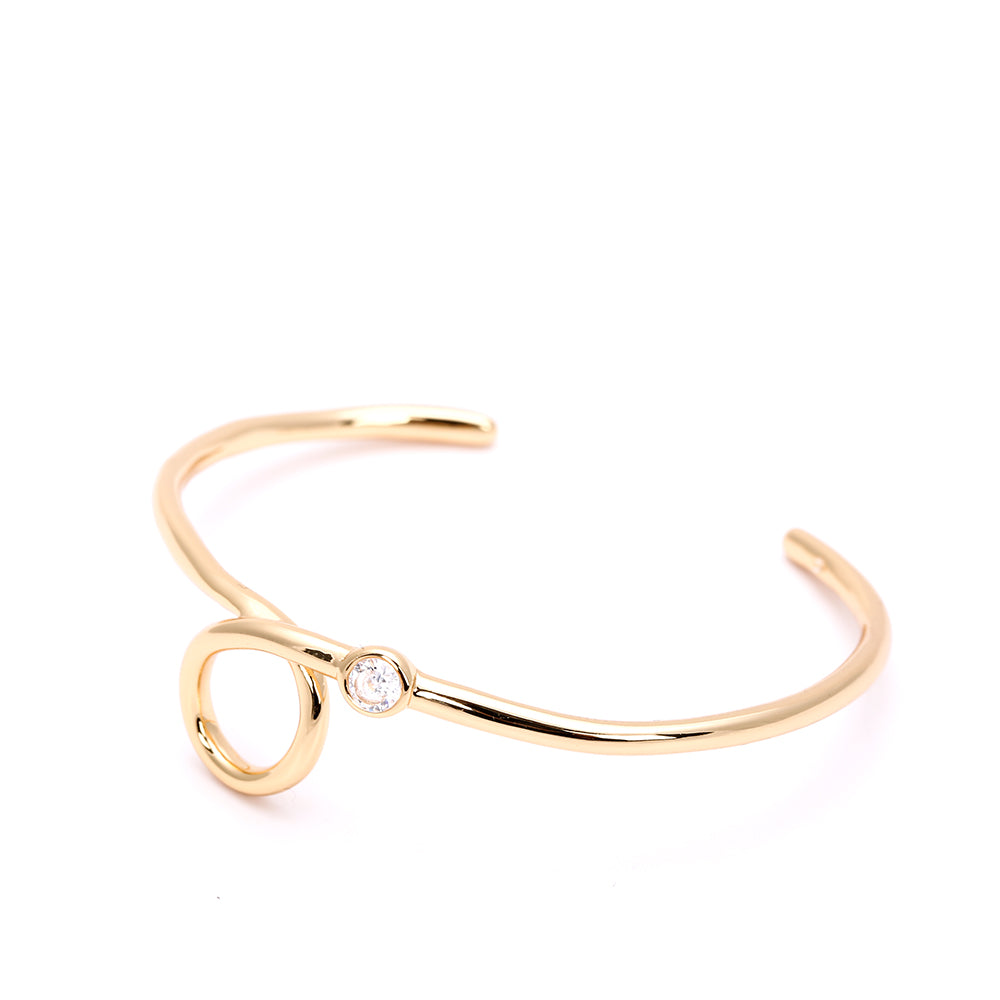 Minimalist Open Cuff Bracelet with Circle & Zircon Accent - Gold & Silver Styles
