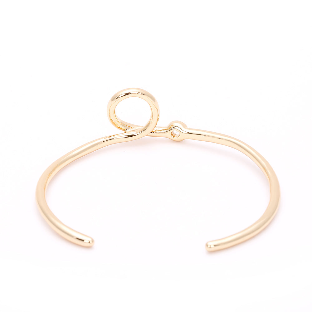 Minimalist Open Cuff Bracelet with Circle & Zircon Accent - Gold & Silver Styles