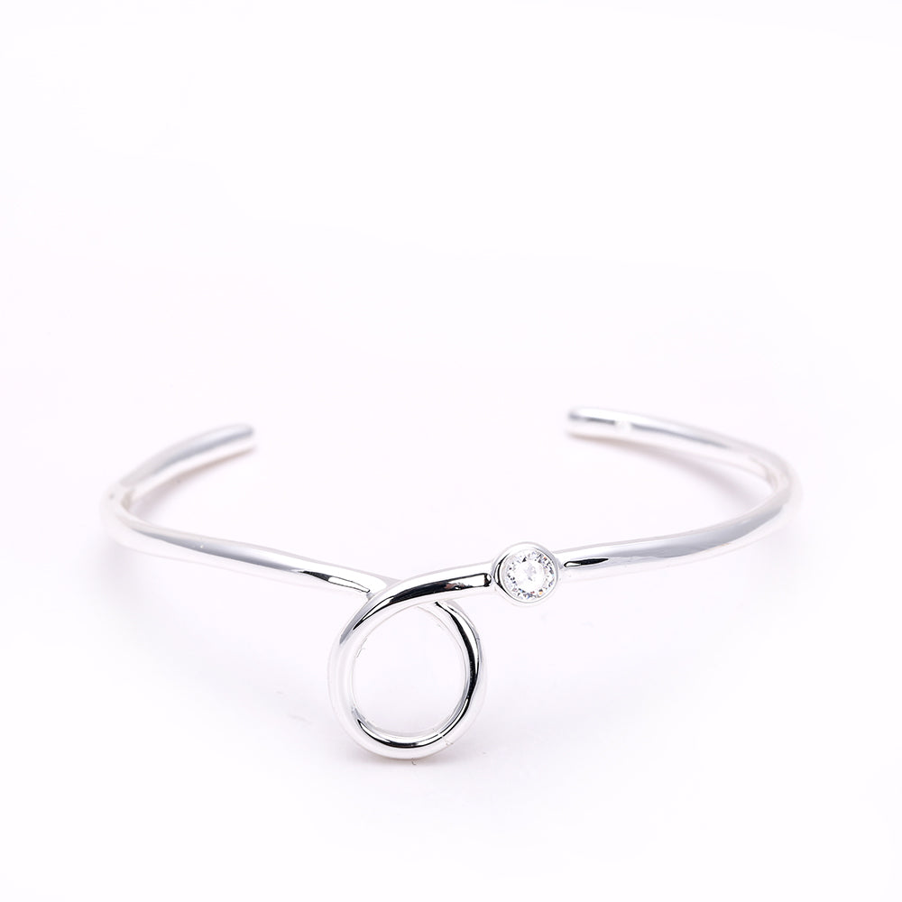Minimalist Open Cuff Bracelet with Circle & Zircon Accent - Gold & Silver Styles
