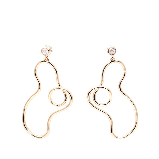 Gold Irregular Curved Drop Earrings with Zircon Accent