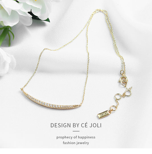 Elegant Curved Crystal-  Gold Necklace