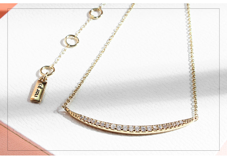 Elegant Curved Crystal-  Gold Necklace