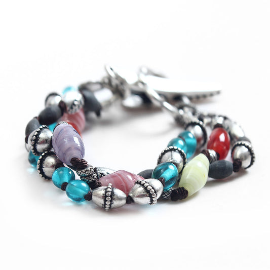 Bohemian Colorful Beaded Bracelet with Unique Silver Clasp - Handmade Ethnic Jewelry