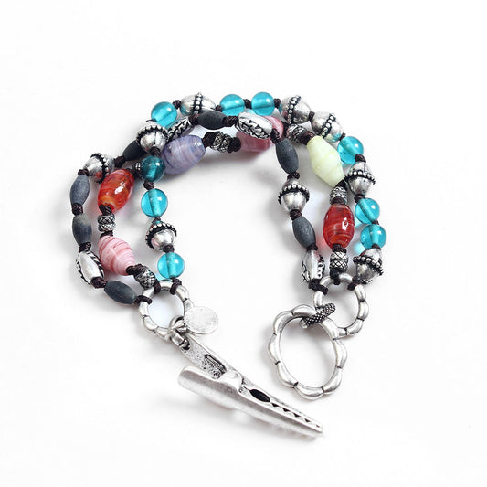 Bohemian Colorful Beaded Bracelet with Unique Silver Clasp - Handmade Ethnic Jewelry