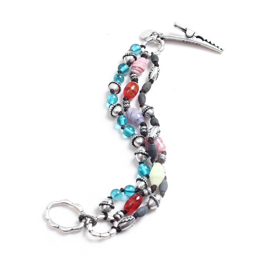 Bohemian Colorful Beaded Bracelet with Unique Silver Clasp - Handmade Ethnic Jewelry