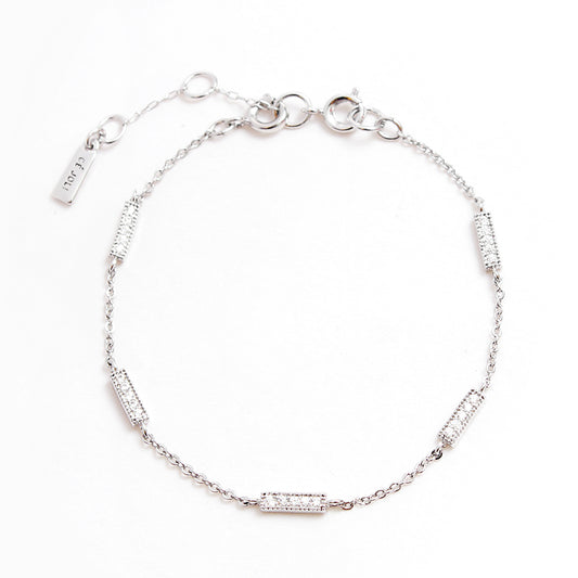 Silver - Plated Zircon Bar Chain Bracelet