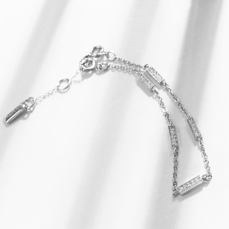 Silver - Plated Zircon Bar Chain Bracelet