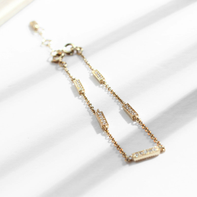 Gold - Plated Zircon Bar Chain Bracelet