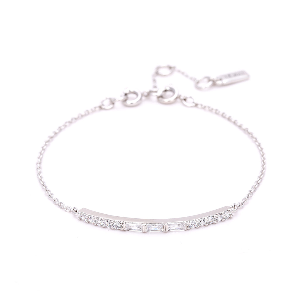 Elegant - Tone Bar with Sparkling Crystal-Silver Bracelet