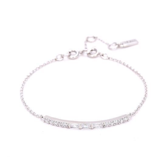 Elegant - Tone Bar with Sparkling Crystal-Silver Bracelet
