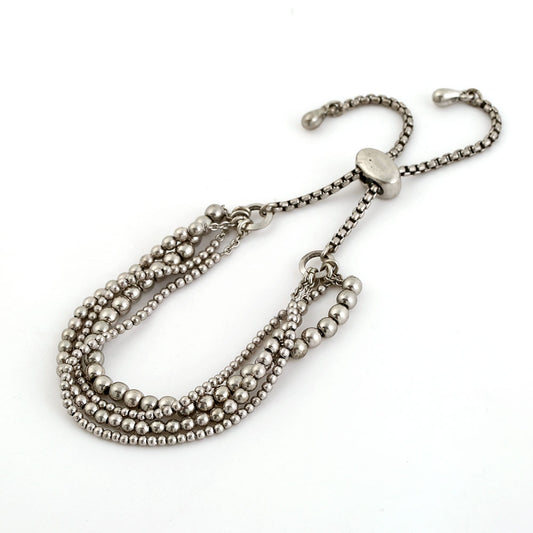 Bohemian Layered Silver Bead Bracelet - Adjustable Multi-Strand Handmade Jewelry