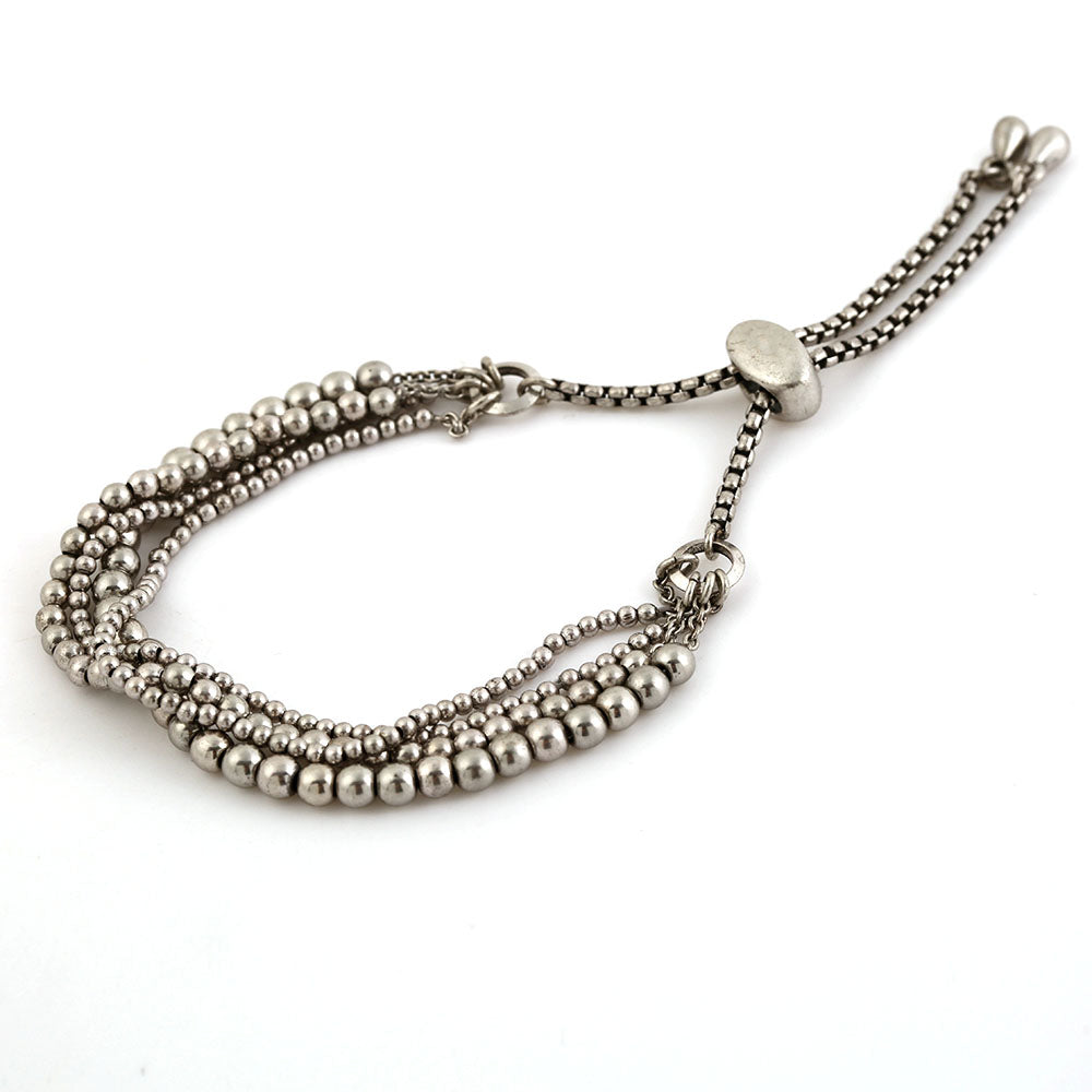 Bohemian Layered Silver Bead Bracelet - Adjustable Multi-Strand Handmade Jewelry