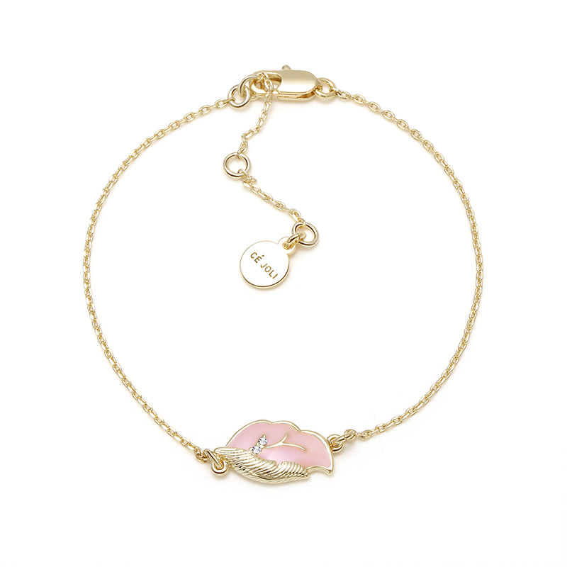 Pink Flower Jewelry Set - Gold - Plated Enamel Romantic Floral Design