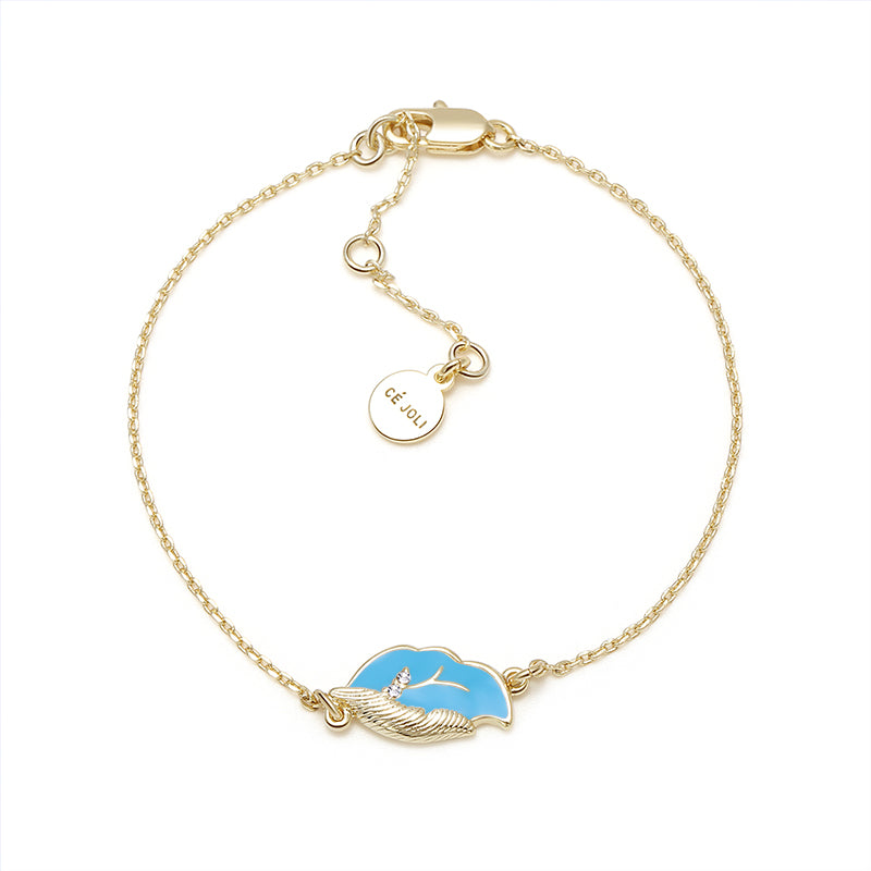 Blue Floral Jewelry Set - Gold - Plated Necklace, Bracelet, Earrings & Ring for Women