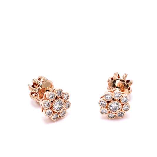 Rose Gold Plated Flower Stud Earrings with Sparkling Cubic Zirconia