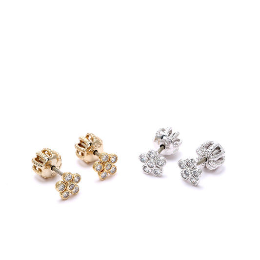 Gold/Silver Plated- Toned Floral Stud Earrings with Cubic Zicrone